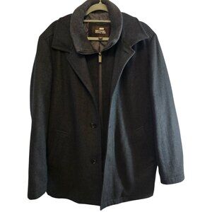 MICHAEL KORS MENS WOOL CAR COAT JACKET ZIP BIB INSERT POCKETS LARGE BLACK